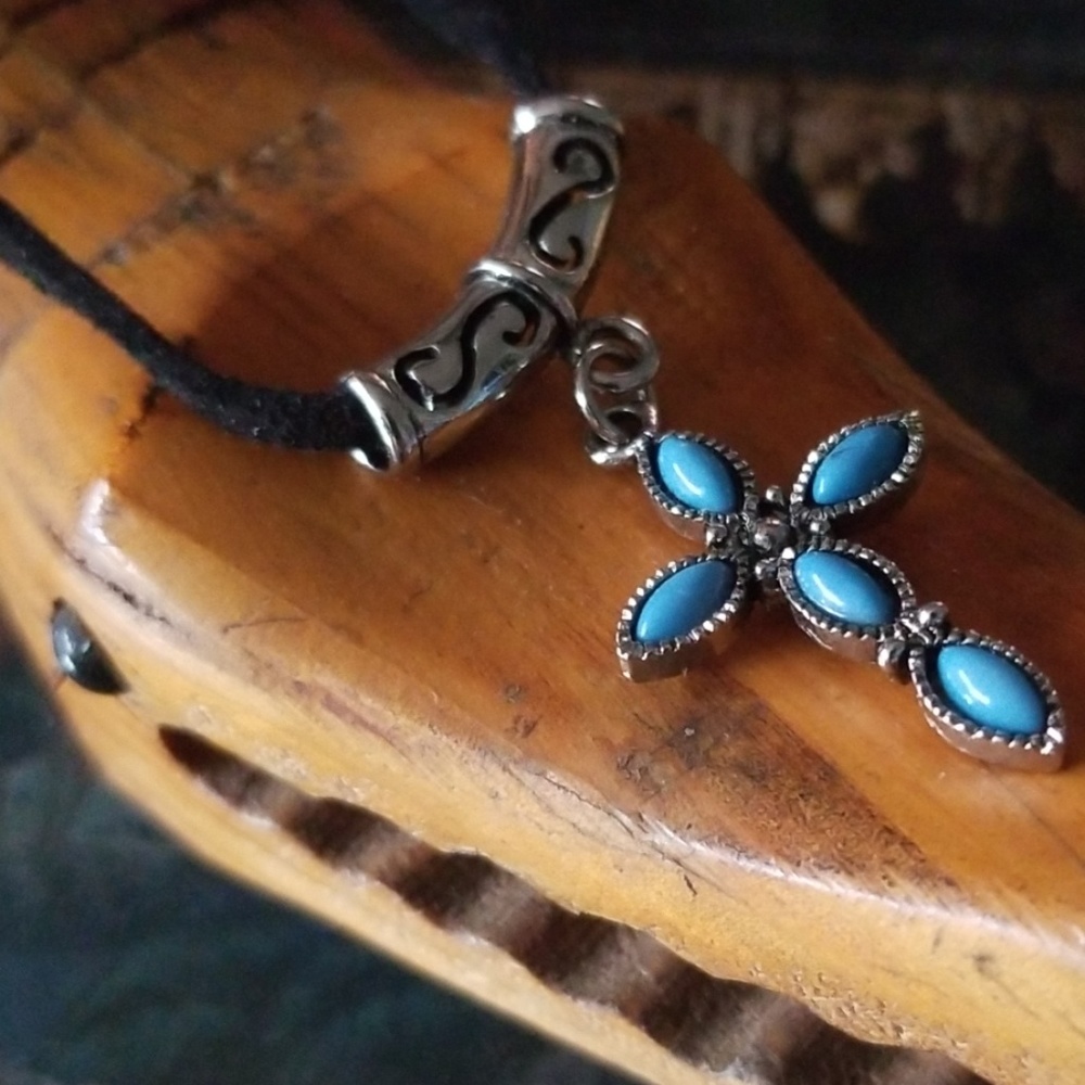 Blue cross necklace